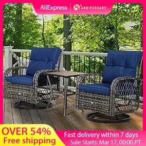 Outdoor Garden Chairs 3-Piece, Swivel Glider Rocker Wicker for Backyard and Balcony, 76.28 Pounds Conversation Garden Chair