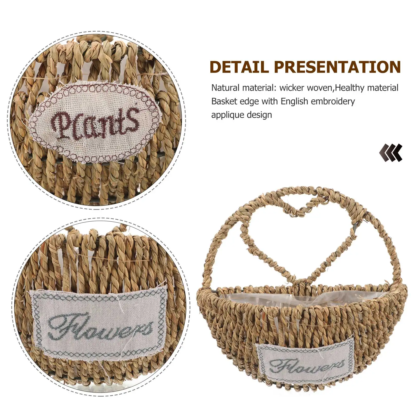 

2pcs Wall Basket Woven Hanging Basket Straw Flower Baskets Heart Shaped Storage Decor ganizing Box