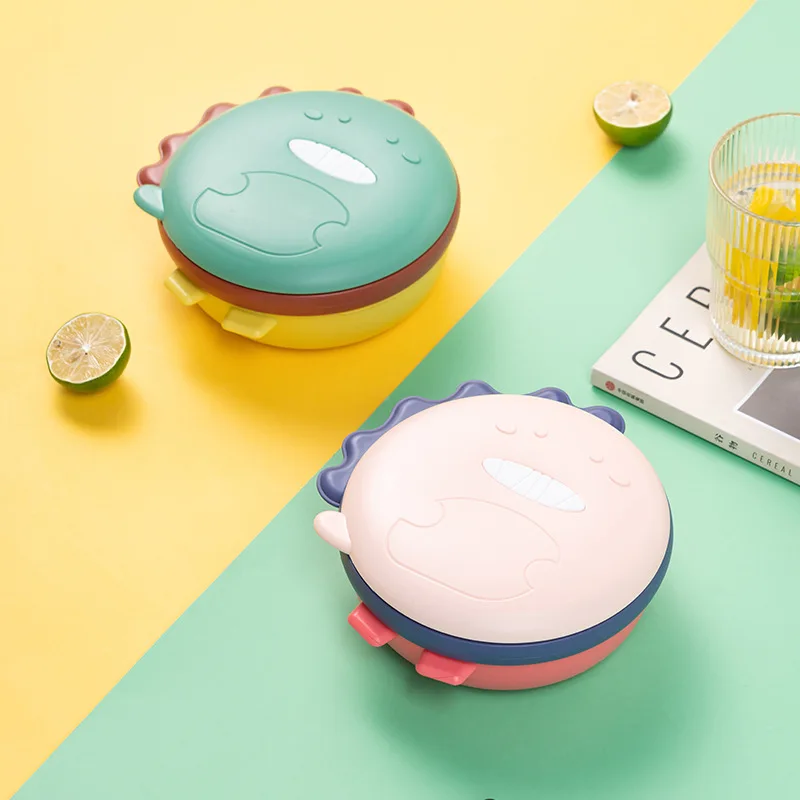 500ml stainless steel lunch box for kids dinosaur compartmentalized heated water insulation children\'s cutlery food containers