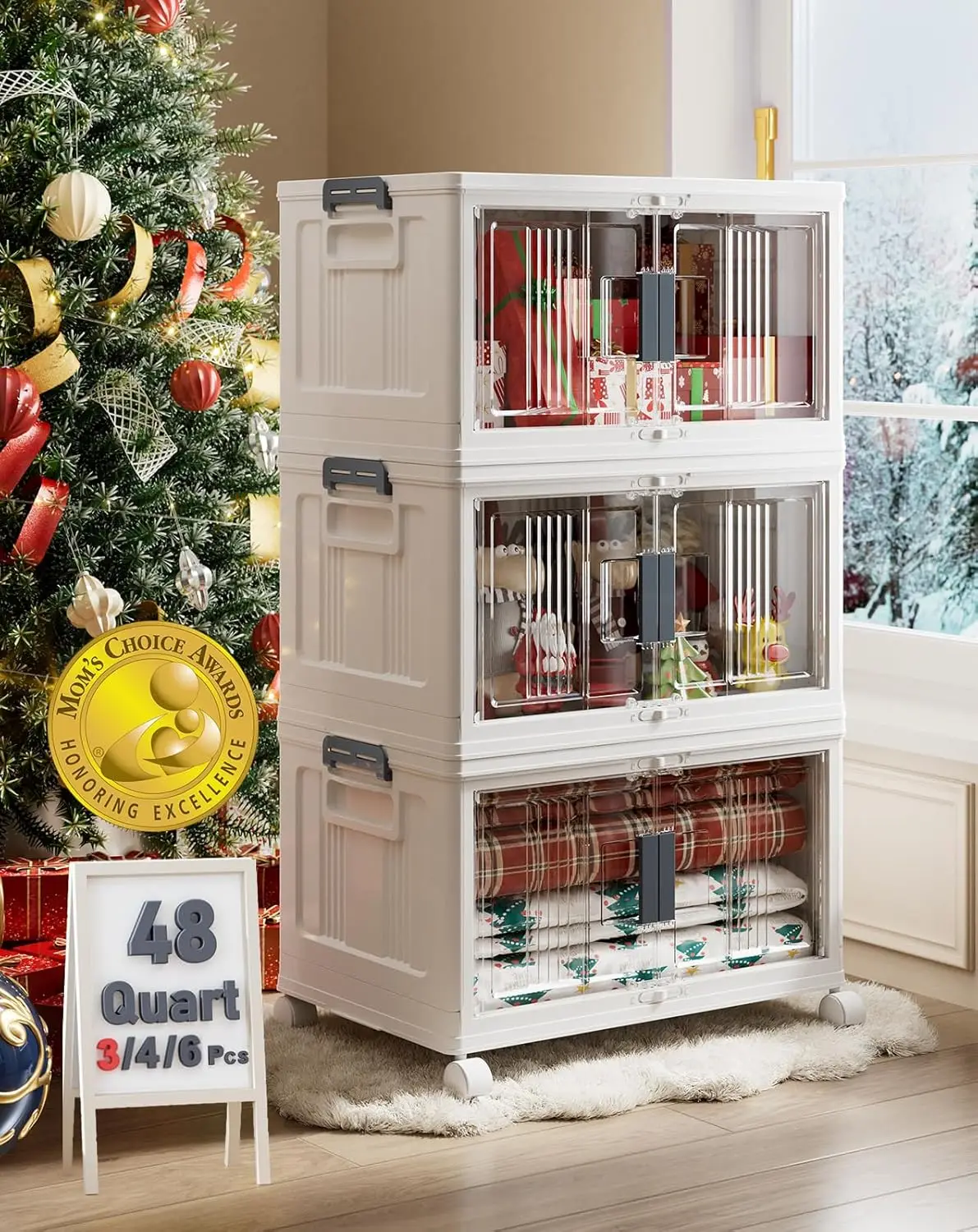 

Foldable Storage Bins with Lids, Doors & Wheels - 3 Pack Collapsible Plastic Organizer Boxes for Home, Closet & Travel