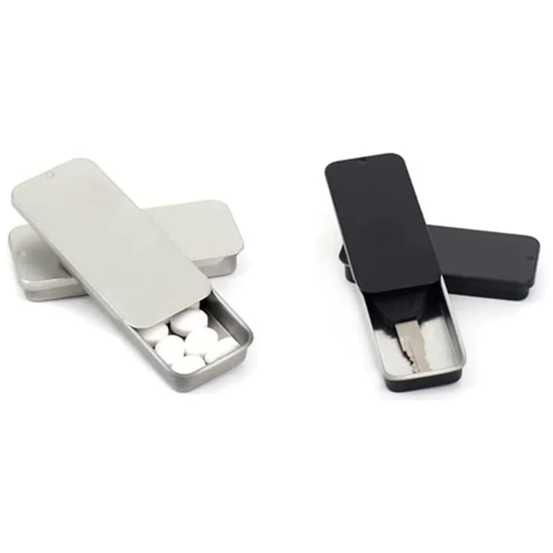 ABHU 20PCS มินิกล่องโลหะ Rotatetop คอนเทนเนอร์กล่องสี่เหลี่ยมผืนผ้าสําหรับลูกอมเครื่องประดับหัตถกรรมเม็ด 60X34X10 มม.(สีขาว)