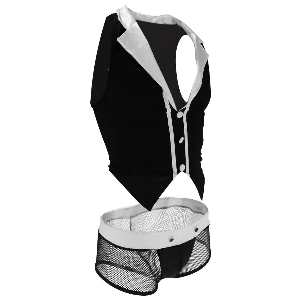 Fantasia de Garçom Masculina com Tanga de Rede, Conjunto de Performance para Traje de Dança Masculino, Vestuário de Palco