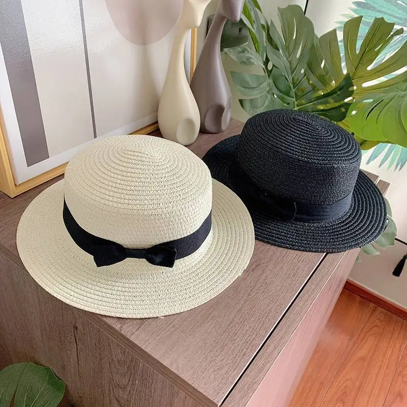 Chapeau de paille plat pour femmes, décontracté, shopping, plage, pour filles, église, courtoisie, panama, soleil