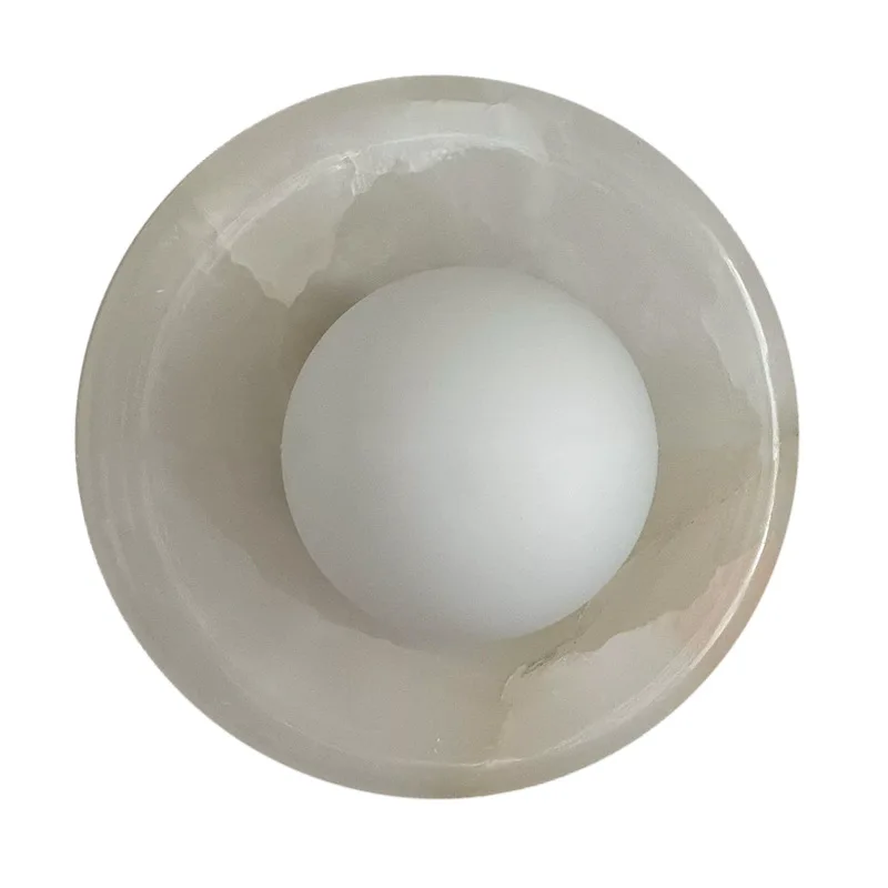 Wabi Sansan natural jade wall lamp French light luxury hotel villa background wall travertine wall lamp marble bedroom lamp