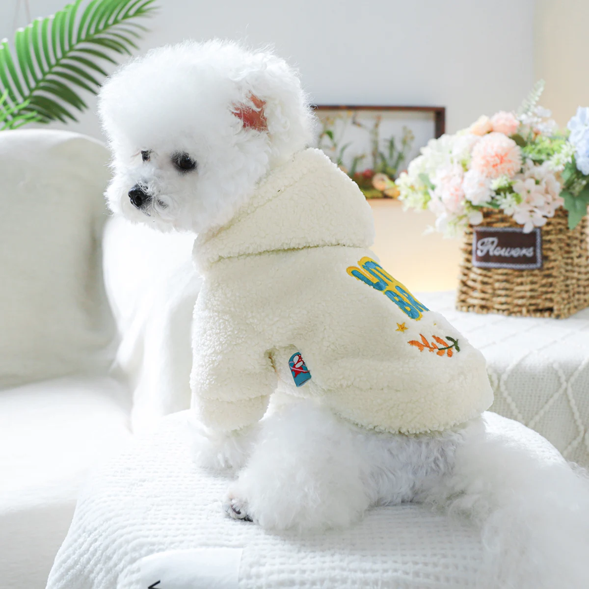 1PC Pet Clothing Autumn/Winter White Velvet Thick Little Guy Hat Coat Suitable for Small and Medium sized Dogs