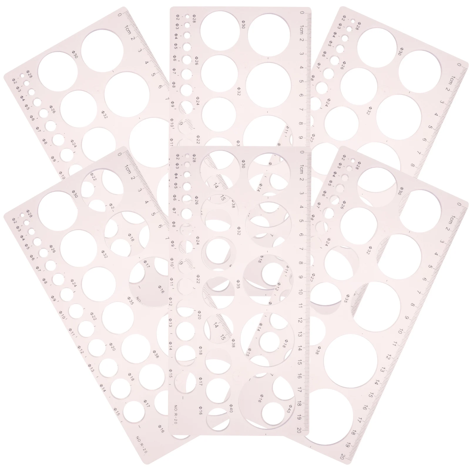 

6pcs Circle Drawing Templates Plastic Rulers Lightweight Geometric Stencils for School Engineering Design Building Measuring