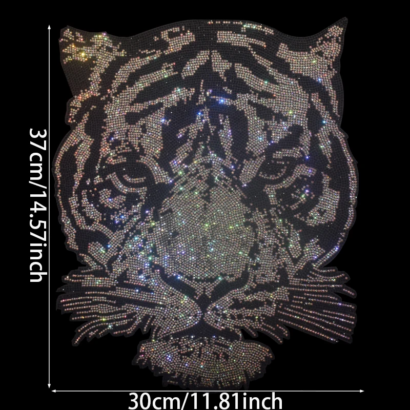 Fierce Gaze Rhinestone Iron-on Transfer – 3D-Tiger-Motiv für selbstgemachte Jacken, Hoodies und Tops (Iridescent Blue/Silver Hot Fix Stones)