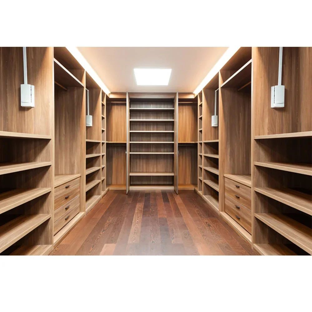 Luxury Man Dressing Room Walk in Cabinet Closet Armoire Solid White Oak Wood Carcase Wardrobe