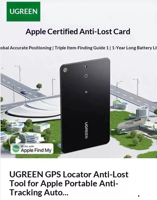 UGREEN CM817 45298 FineTrack Slim Smart Finder Card Bluetooth Tracker for Apple Find My Wallet Luggage