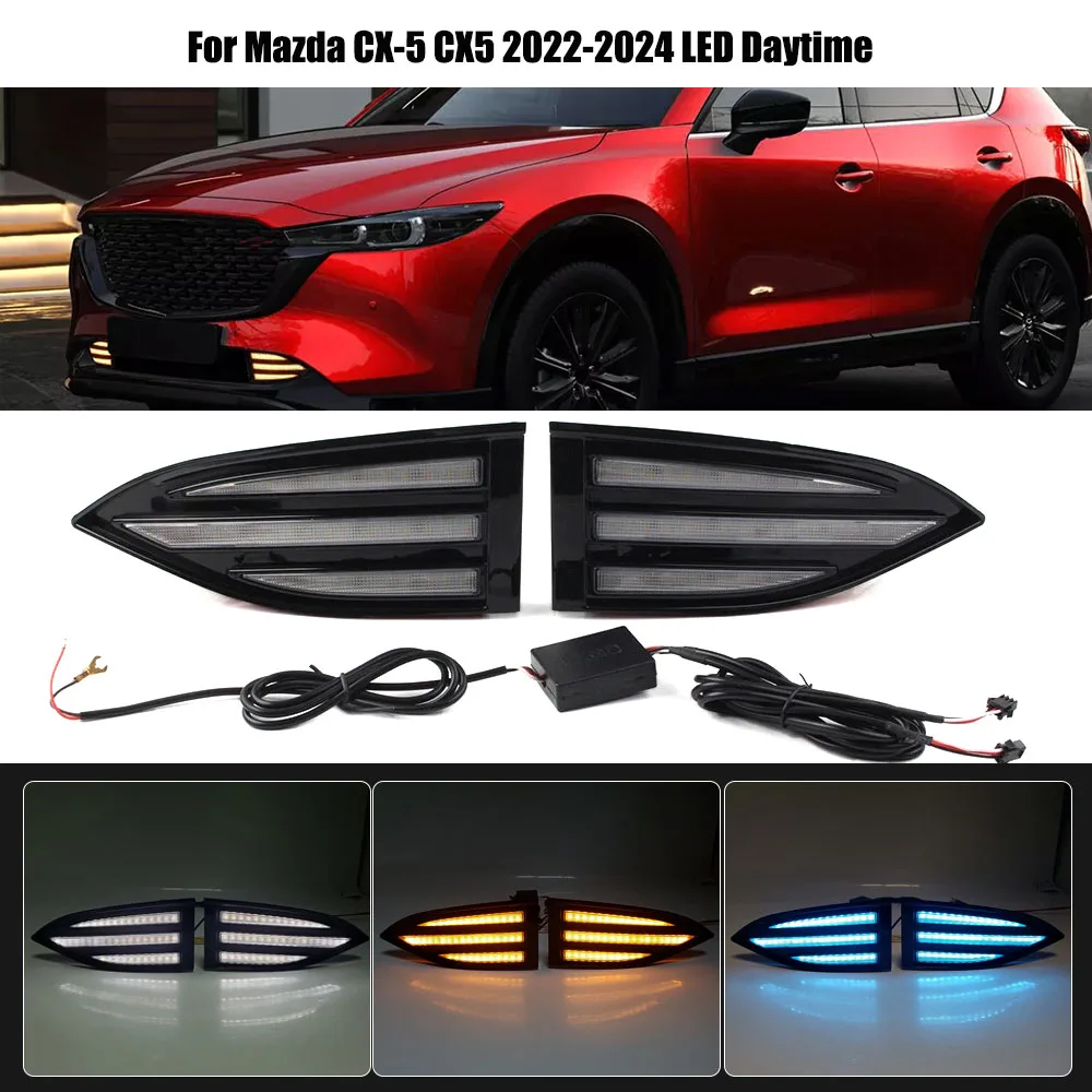 For Mazda CX-5 CX5 2022-2024 LED Daytime Running Light DRL Fog Lamp Turn Signal Night Blue