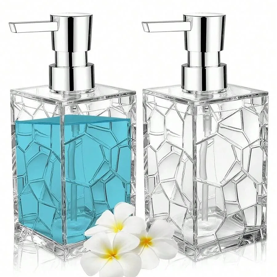 

2 Pack Clear Rust Proof Soap Dispenser, Acrylic Plastic Hand Soap Lotion Dispenser Set For BathroomandKitchen