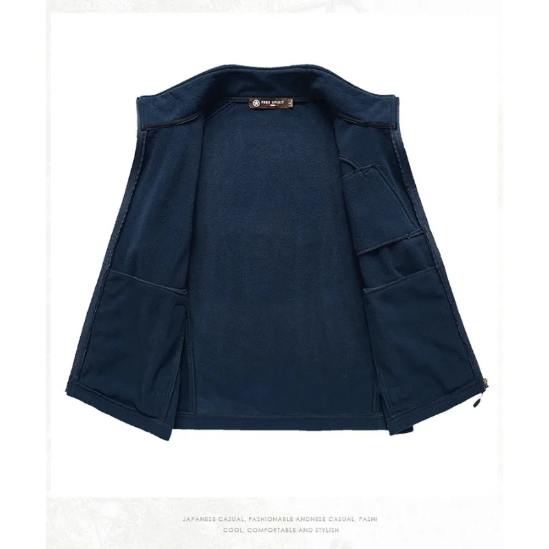 2025 High Quality New Autum Winter Men's Fashion Casual Waistcoat Fleece Thicken Outdoor Sprot Vest Male Multi-pocket Solid Vest