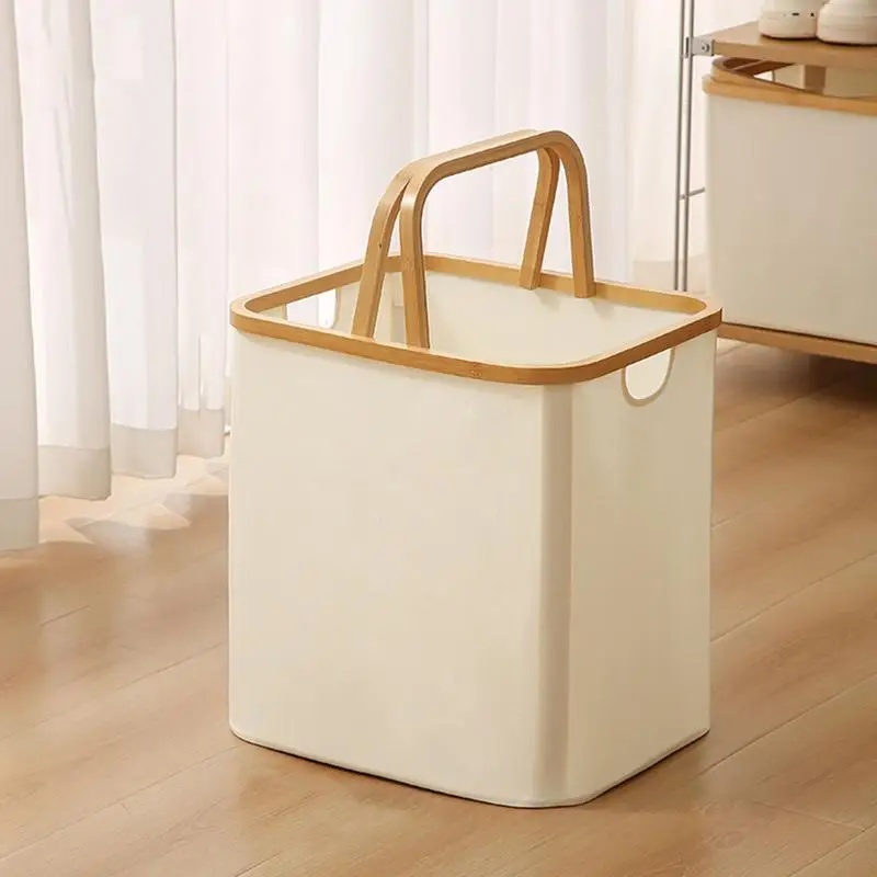 Dirty Clothes Storage Basket With Bamboo Wood Handle Large Capacity Laundry Storage Dirty Clothes Storage Basket