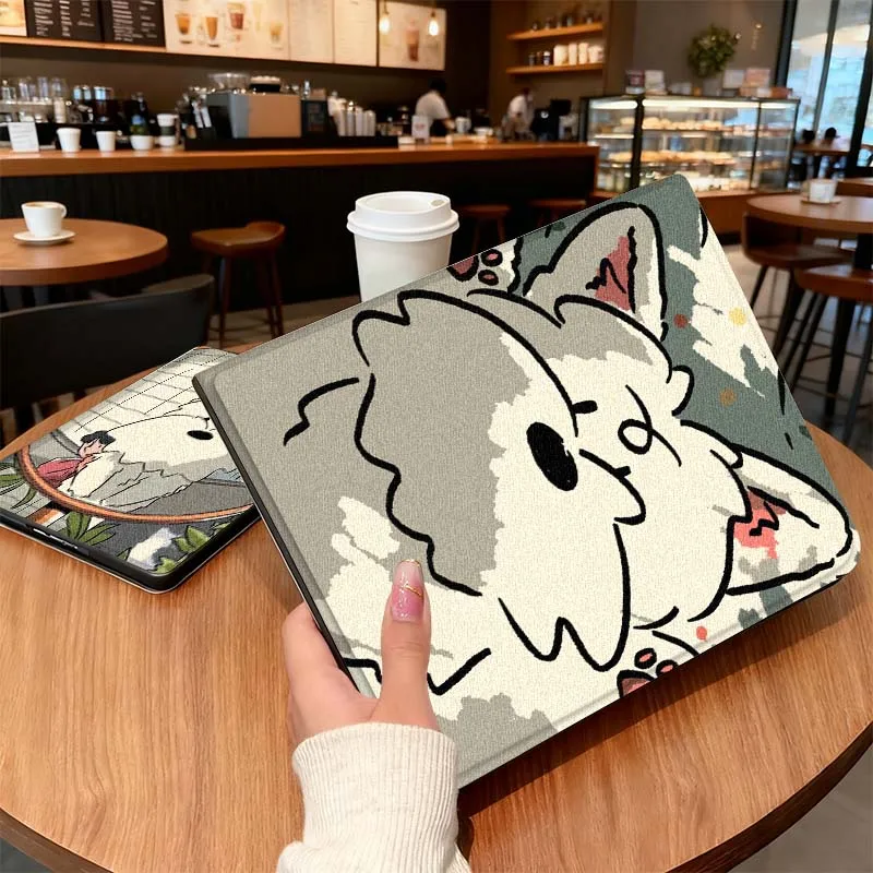 جرو أبيض على طراز الرسوم المتحركة لجهاز iPad Air Mini Pro 7 6 5 9.7 11 10.5 12.9 حافظة تابلت أوتوماتيكية للنوم/الاستيقاظ