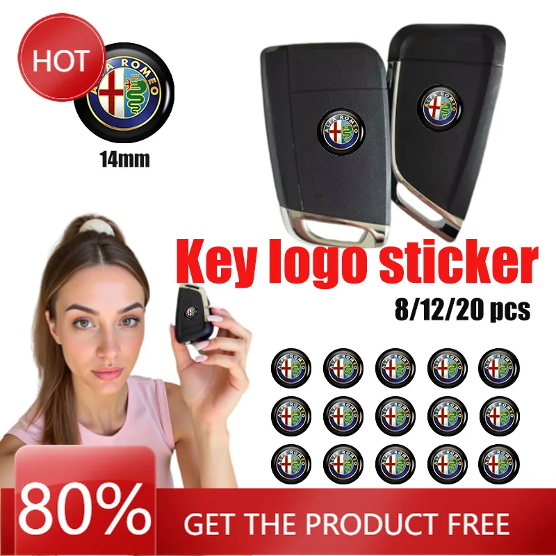 Hub Caps 8pcs Car Door Keyhole Protection Stickers Lock Core Decal For Alfa Romeo GT Stelvio F1 Brera Volante Tonale Gloria Disc view 2