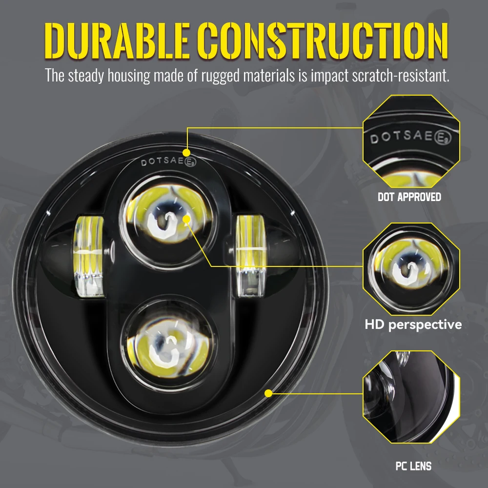 Faro delantero LED para motocicleta, luz de 3/4 pulgadas, Halo blanco, Ojos de Ángel DRL, para Dyna Sportster Softail, 5, 5,75\