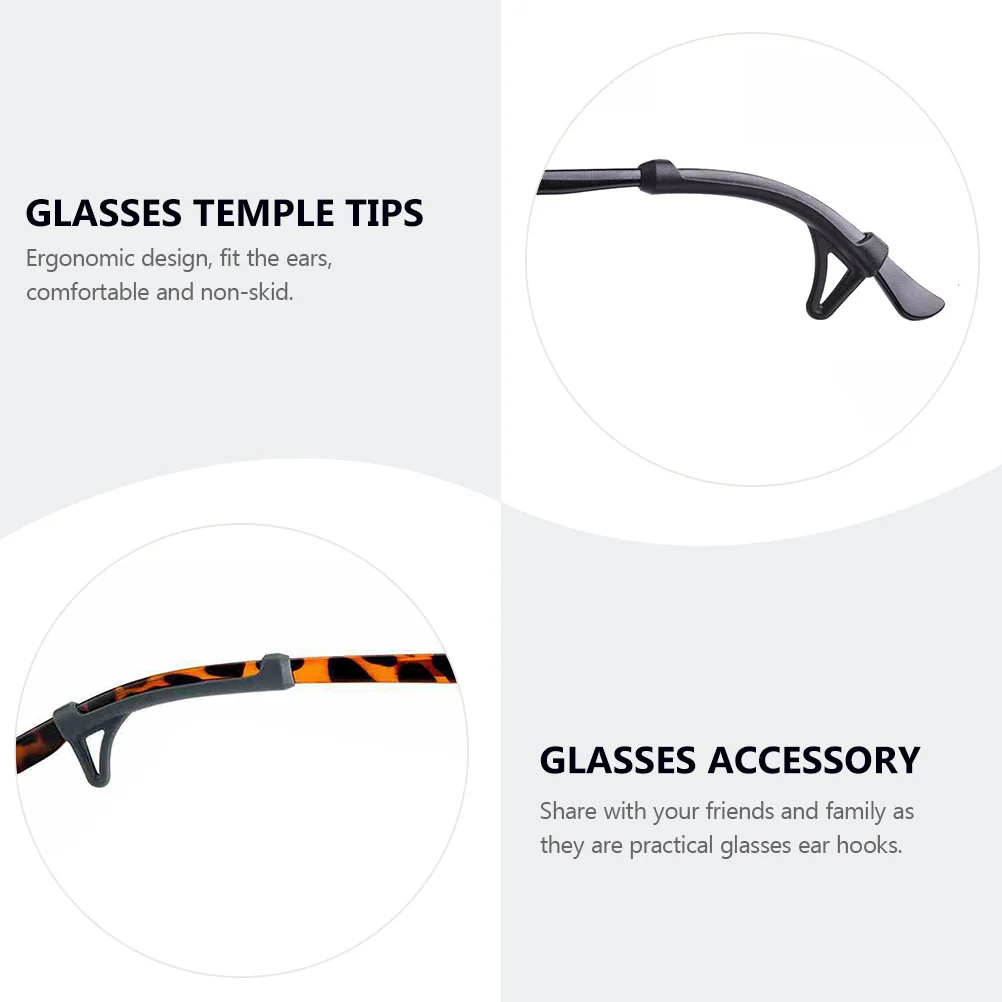 1 set Anti-Slip Silicone Glasses Ear Hooks 1 Set Black For Sports Running Fitness Eyewear Retainer Accessories