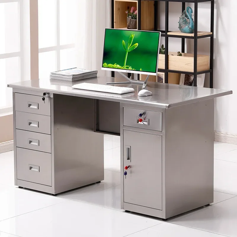 Stainless steel desk with drawers computer desktop desk staff laboratory workshop rectangular workbench thickened