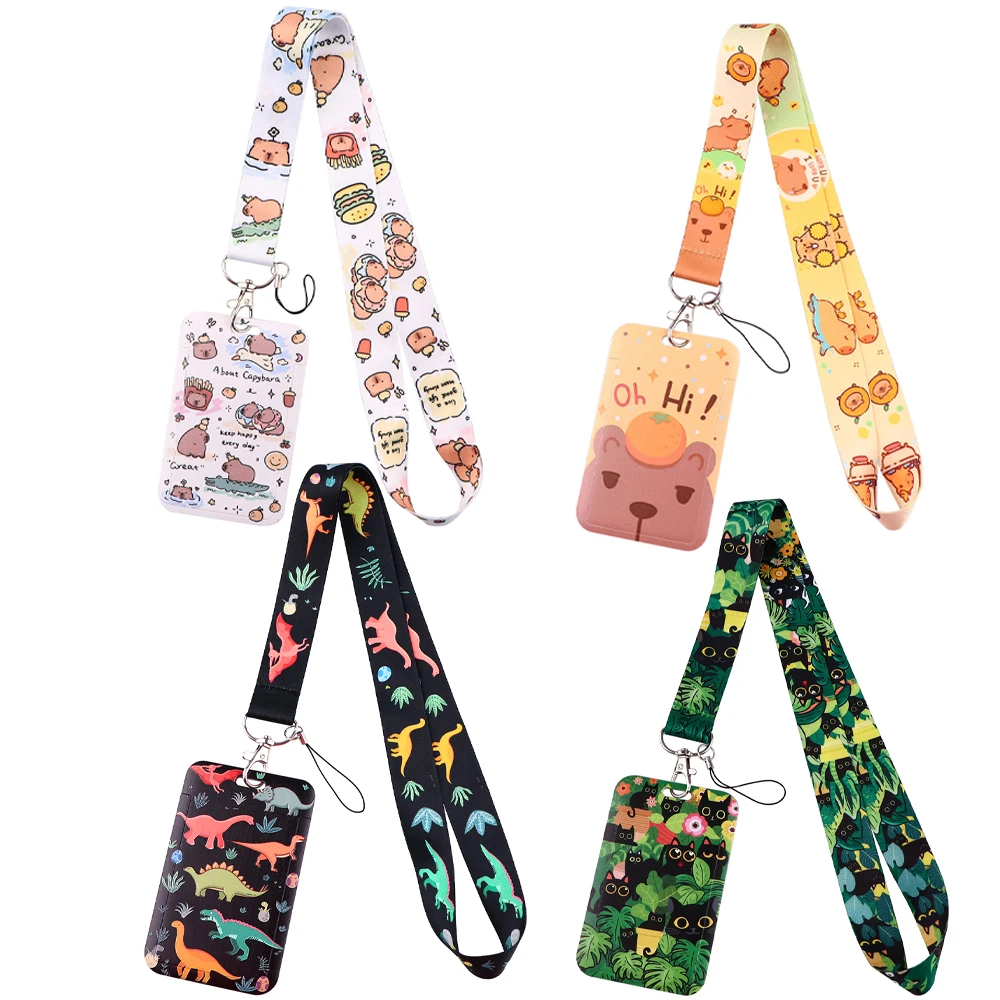 Capybara Black Cat Strap Lanyards for Keys Keychain Badge Holder ID Credit Card Pass Hang Rope Lariat Accessories Gifts