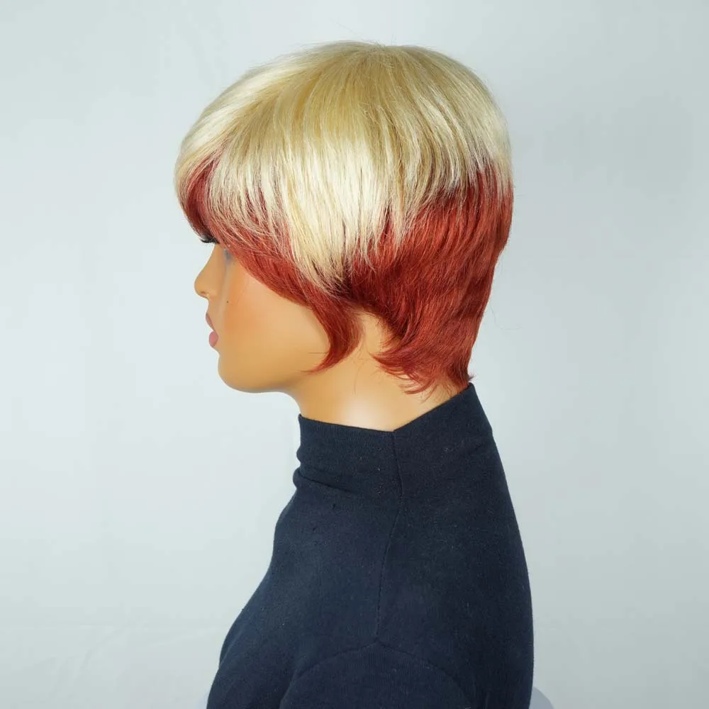 픽시컷 가발 인모 숏 스트레이트 픽시 가발 흑인 여성용 레이어드 브라질리언 레미 인모 머신 메이드 가발