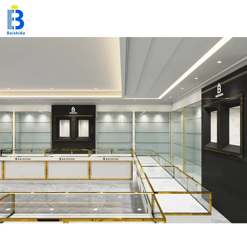 custom.Custom Luxury Jewelry Interior Design High-End Jewelry Display Showcase with LED Lighting Customizable Cases
