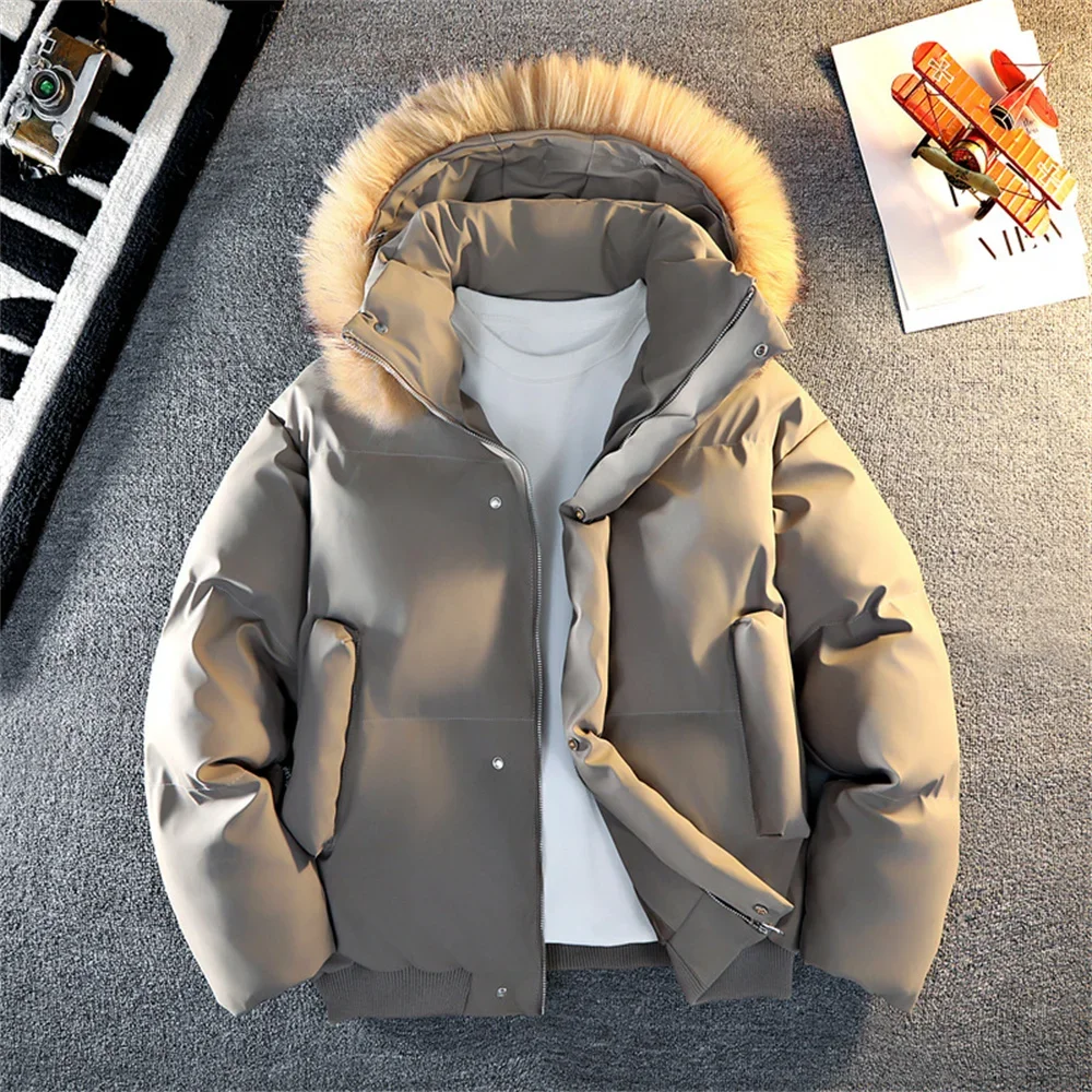 

Men's Fur Collar Short Parkas 2025 Winter Down Puffer Overcoat Men Windproof Padded Coat Streetwear Men's Outdoor Parka Jacket
