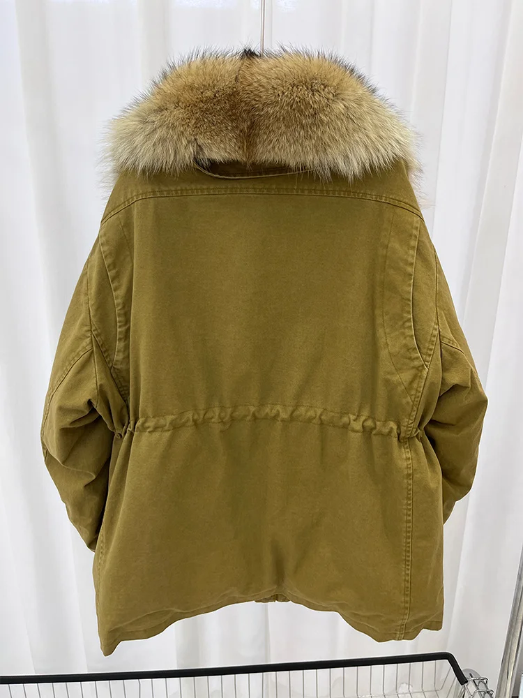 2025 New Winter Women Warm Natural Goose Down Jacket Real Fox Fur Collar Coat Min-length Luxury Thick Outwear Female Coat