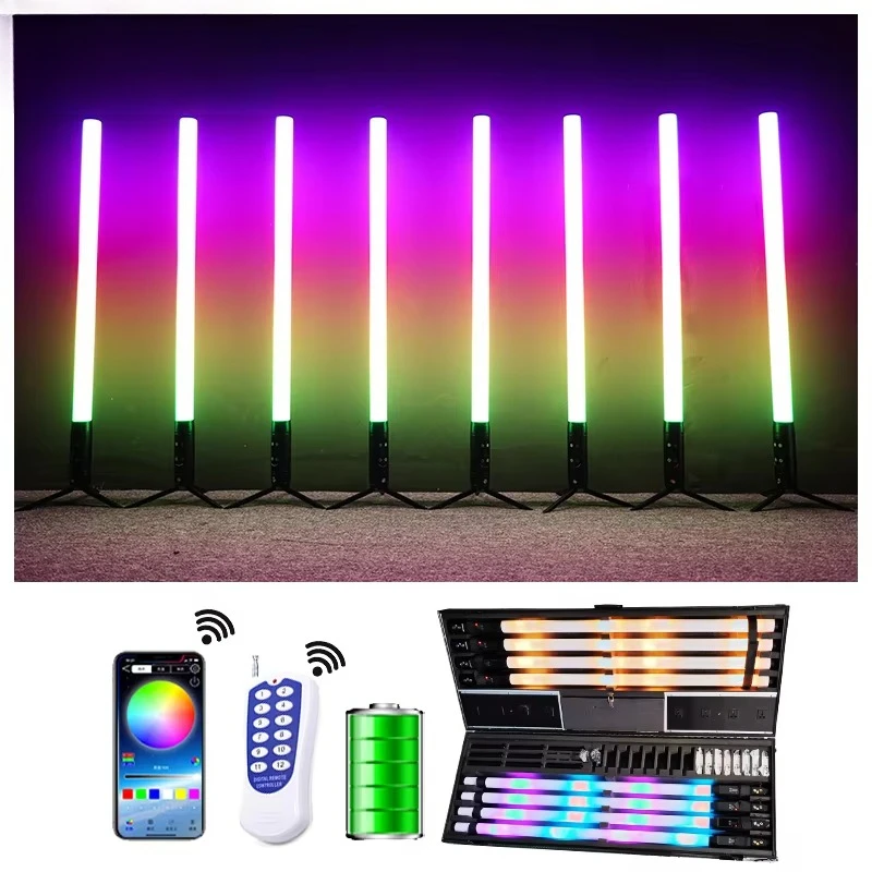 

Беспроводной 360 ° Светодиодная RGB-лампа для улицы IP65, на батарейках, DMX, пиксельная светодиодная трубка, световая панель для сцены с кейсом для транспортировки