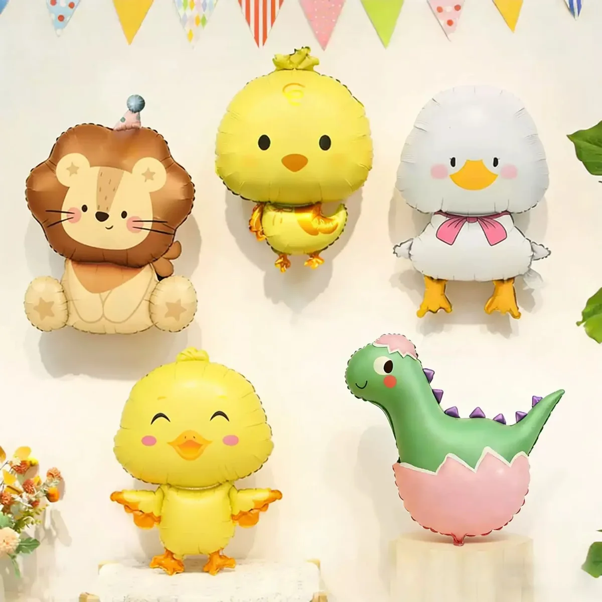 Balão de Filme de Alumínio em Forma de Pintinho e Patinho, Decoração de Aniversário para Bebês, Balão de Dinossauro e Leão