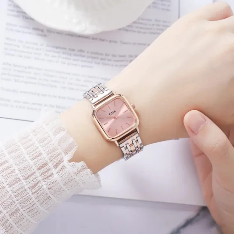 Reloj de pulsera de acero inoxidable Para Mujer, Relojes minimalistas de temperamento, Relojes de pulsera de cuarzo cuadrados pequeños Para Mujer