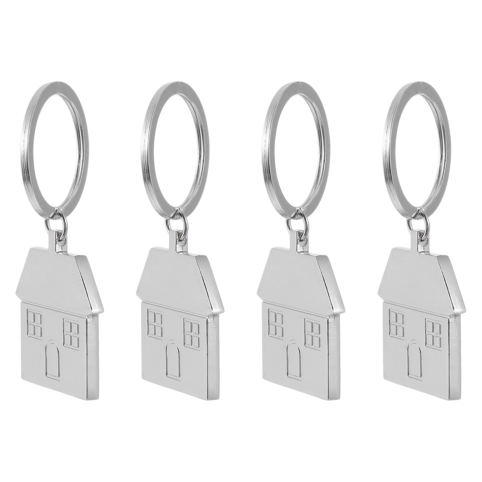 4 Pcs Charm House Keychain Lovers While Wallet New Homeowner Stainless Steel Plate