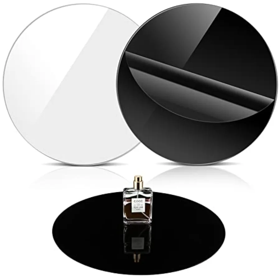 2 Pieces 12 Inch Reflective Display Table Riser Professional Product Photography Black and White Background Display for Product