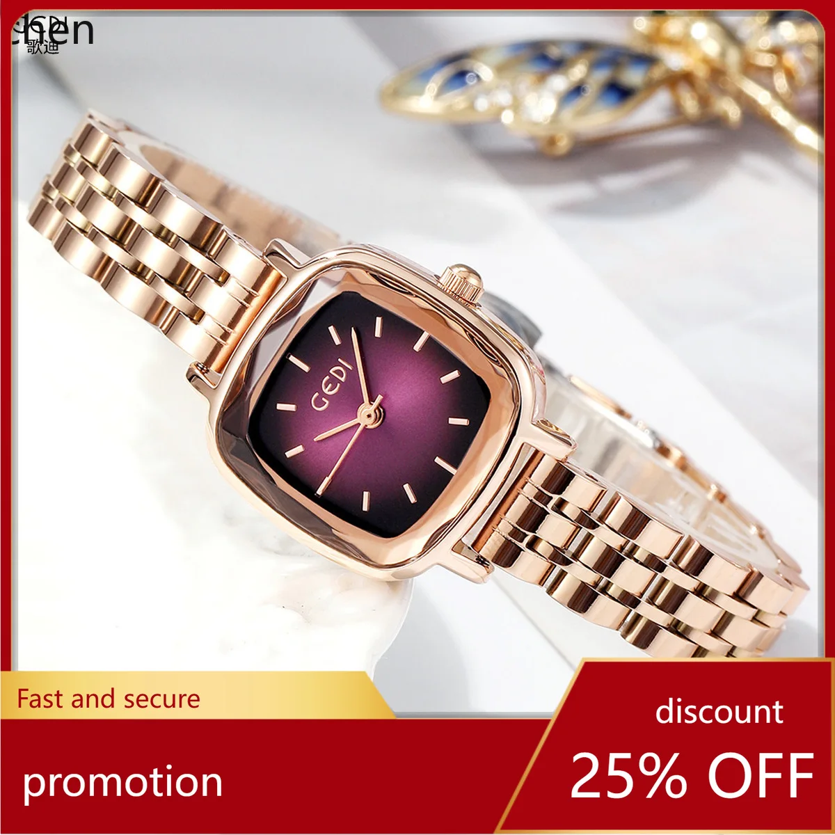 

Zml minimalist compact dial retro square watch for women