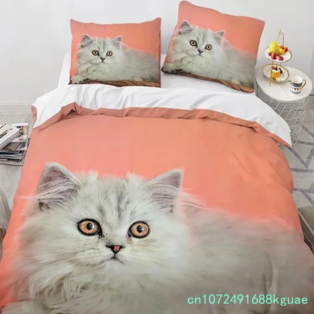 3D Cat Bedding Set Luxury Animal Duvet Cover With Pillowcase Queen King Single Double Size For Girls Boy Polyester Quilt Cover