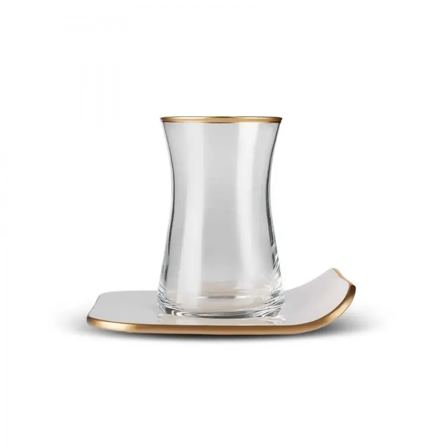 

Турецкие чайные чашки в стиле ретро, 12 предметов для 6 человек, набор турецких чайных стаканов высотой 5,58 жидкой унции, прочное стекло с золотыми детализациями, кремовый цвет