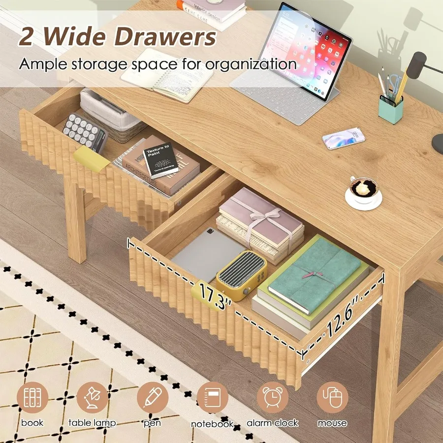 مكتب كمبيوتر مخدد مع درجين 39 بوصة مكتب دراسة للكتابة المدمج مع مساحة تخزين للمساحات الصغيرة مثالية لسرير المكاتب المنزلية