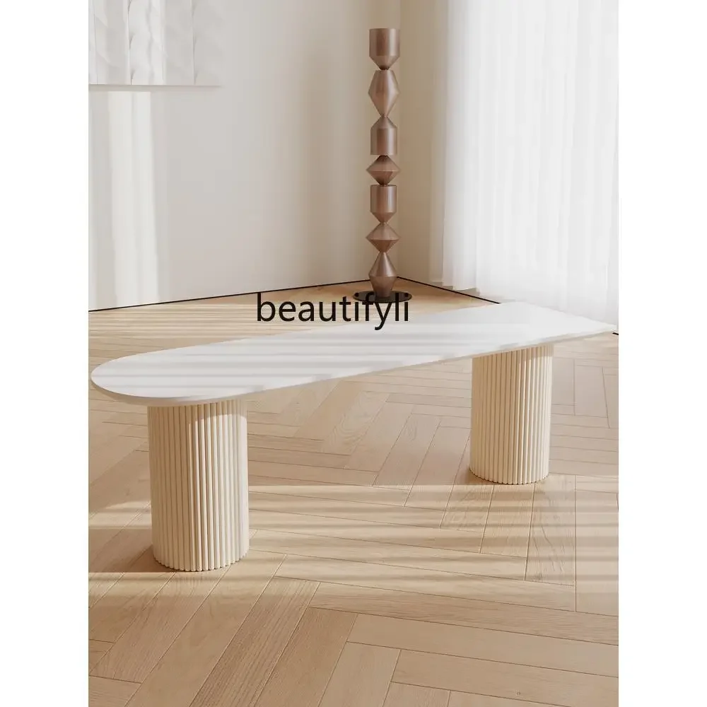 Dining Table Bench French Cream Style Modern Minimalist Living Room Small Apartment High-End Solid Wood Multi-Layer Board