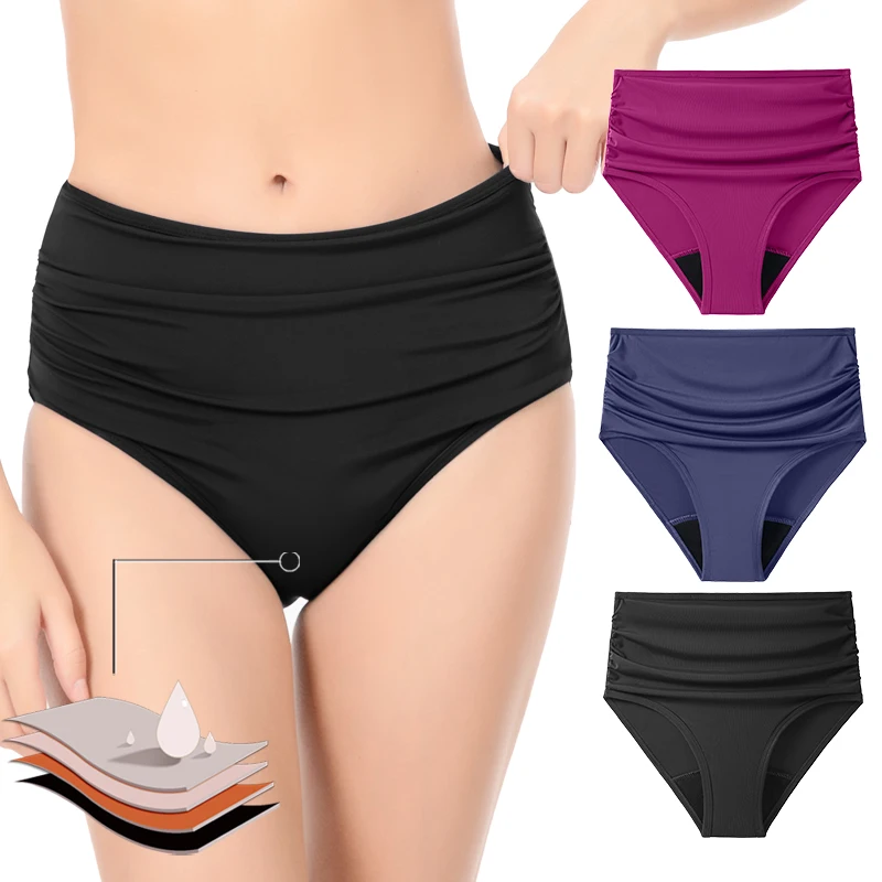 

Menstrual Swimsuit High Rise 4-Layer Leak Proof Period Swimwear Bikini Bottoms Absorbent Beachwear Heavy Flow Menstrual Panties