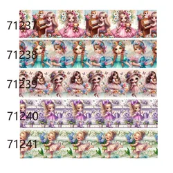 5Yards Girl Flowers Printed Grosgrain Ribbon for Decoration Bows DIY Sewing Accessories Craft Materials