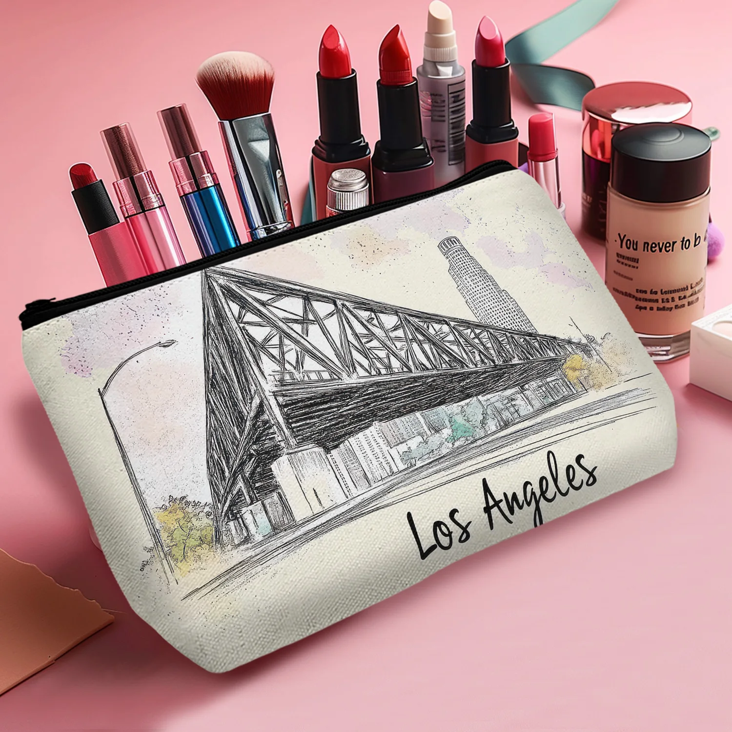 1Pc Landscape Makeup Bag Cosmetic Bag Los Angeles Gifts Los Angeles Souvenirs Funny Los Angeles Travel Outdoor 8.66X5.51Inch