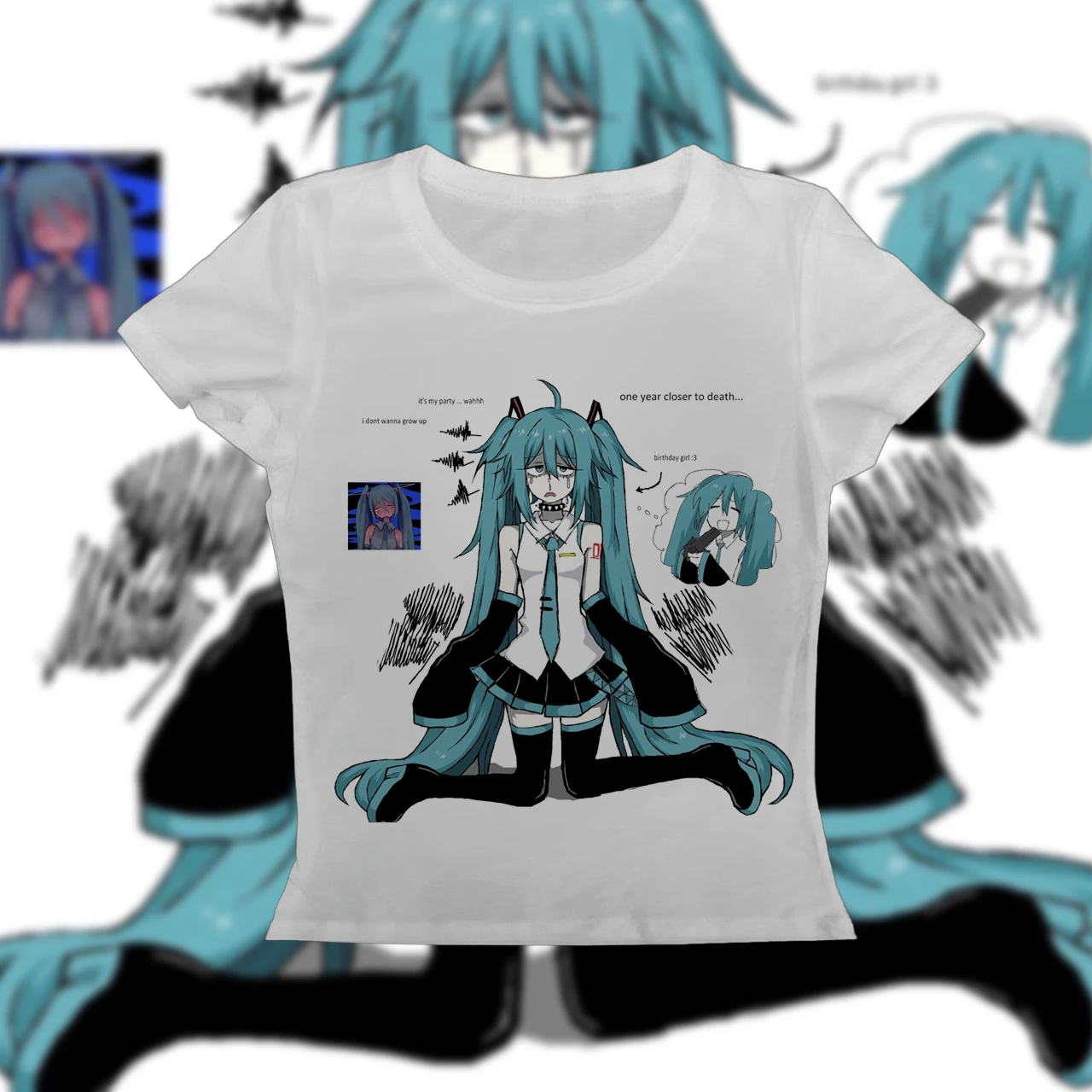 

Gothic style vest Women's Sleeveless leisure Tank Top Hatsune Miku Print Corset Grunge Crop Tops Y2k Clothes 2000s Baby Tees
