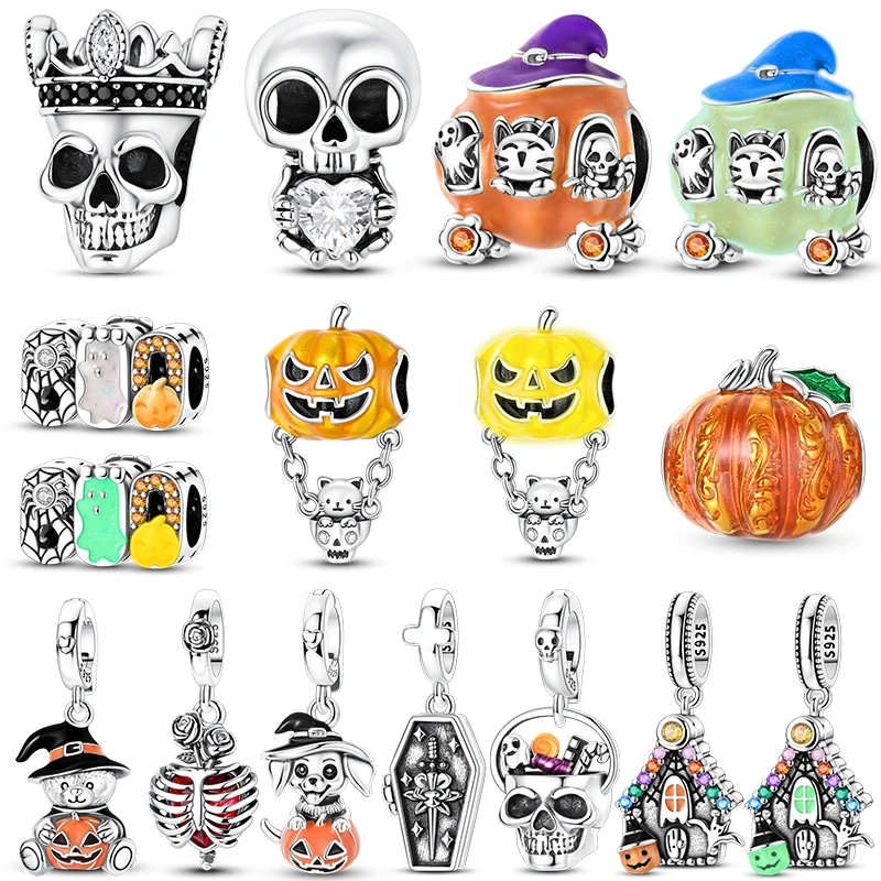 2026 New 925 Sterling Silver Skull Glow-in-the-Dark Pumpkin Charm Beads Suitable For Women Bracelet Necklace Halloween Gift