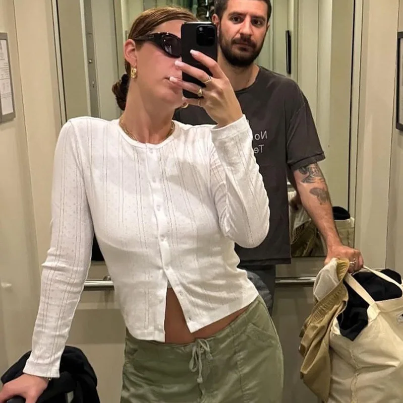 Blifanbo malha manga longa topos camisas femininas outono o pescoço camisas casuais único breasted retalhos camisas femininas streetwear