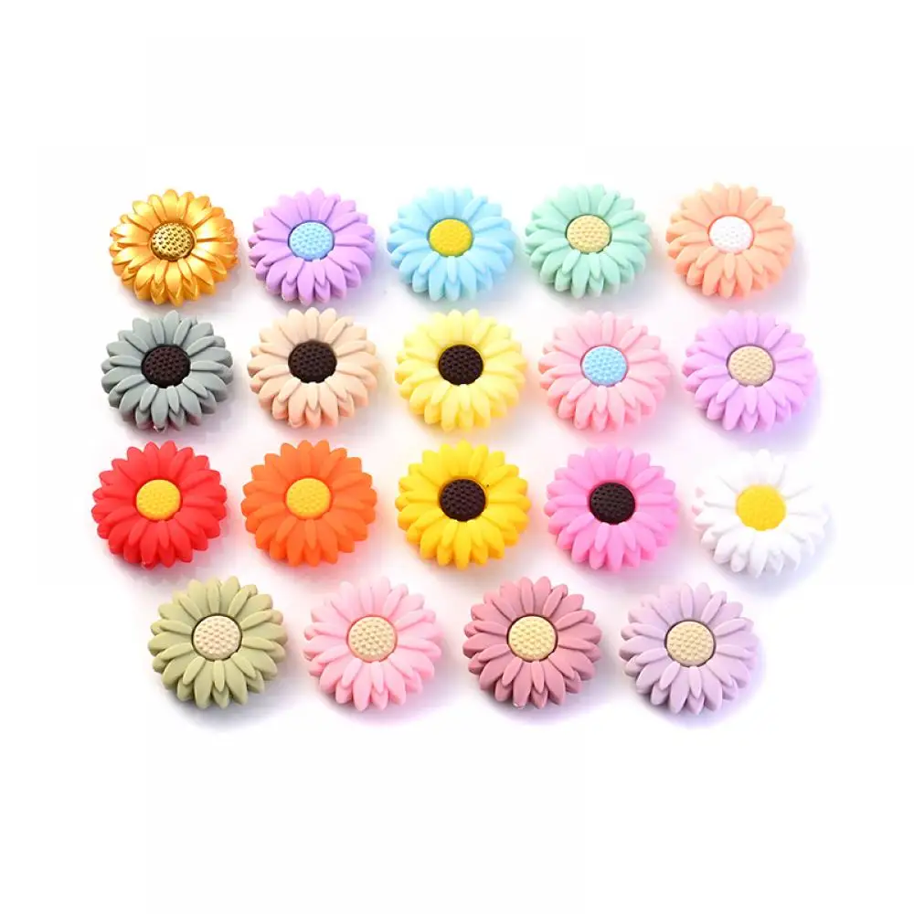 10Pcs Food Grade Silicone Teether Beads 30mm Cartoon Flower Teething Jewelry Beads For DIY Care Pacifier Chain Necklace Bracelet