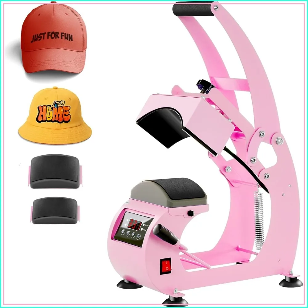 

Hat Press Heat Machine for Caps, 2 Platens, HTV Iron On, Sublimation, Heat Transfer (Pink)