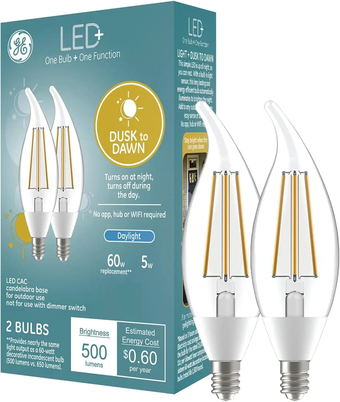 

Dusk to Dawn LED Bulbs, Auto On/Off Outdoor Security Lights, Daylight, E12 Candelabra Base (2 Pack)