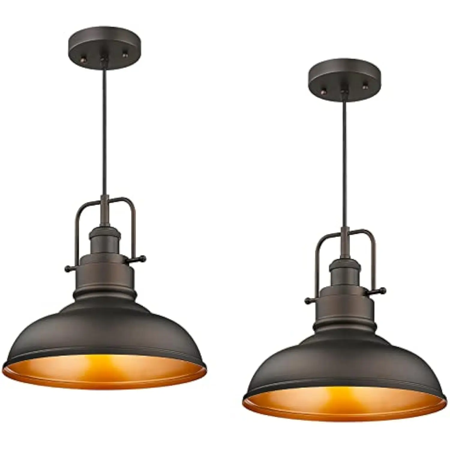 

2 Pack Farmhouse Pendant Lights for Kitchen Island, 1-Light Ceiling Hanging Lights with Metal Dome Shade, Oil Rubbed Bronze Fi