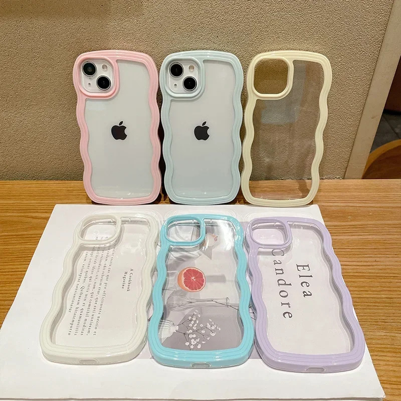 Transparent Wave Edge Phone Cases For IPhone 15 Pro Max 14 13 12 11 Xr Xs 7 8 Plus SE2/SE3 TPU Soft Back Cover