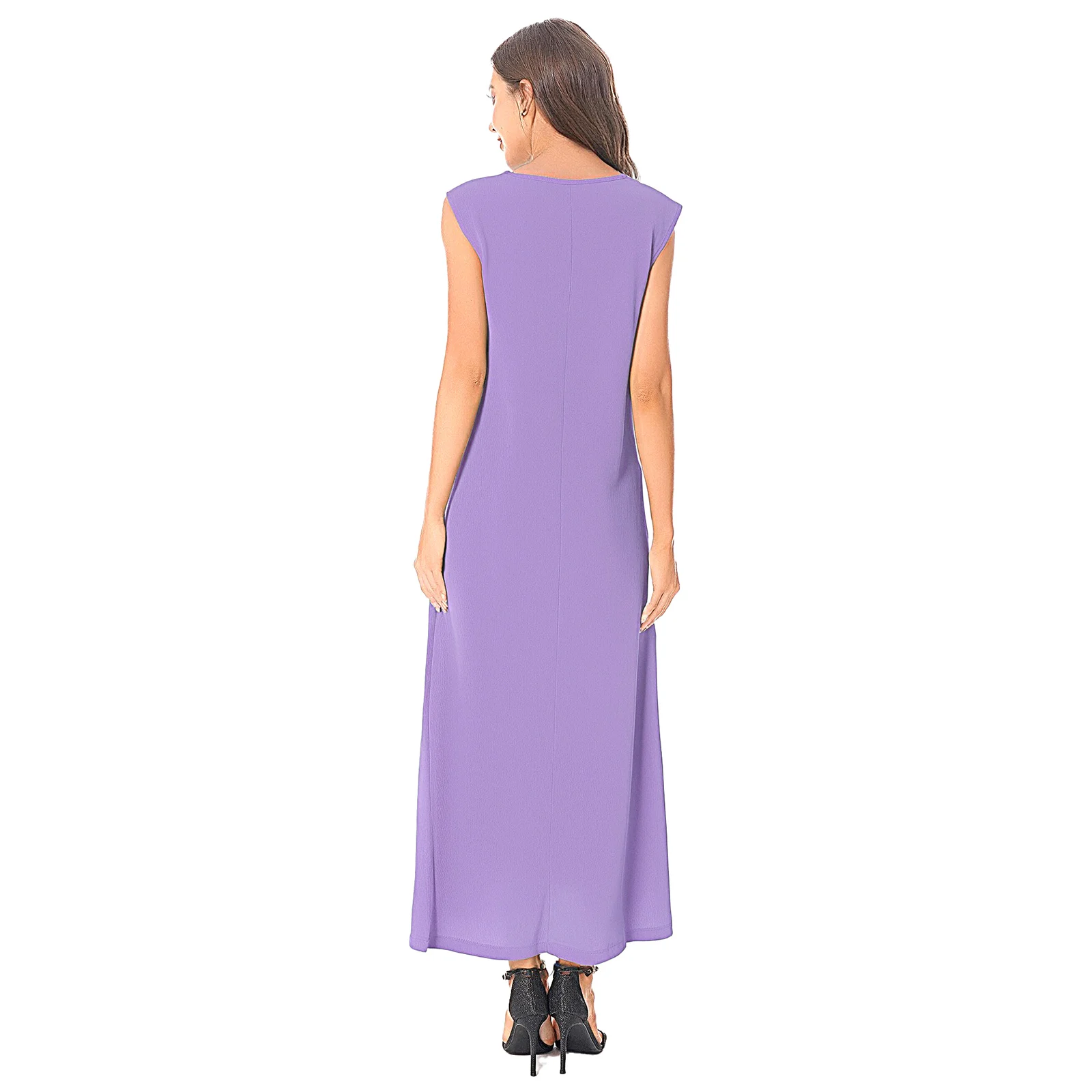 Womens Soft Loose Basic Dress Sleeveless Side Slit A-line Maxi Dress Casual Sundress for Daily Travel Holiday Party Beach Wear