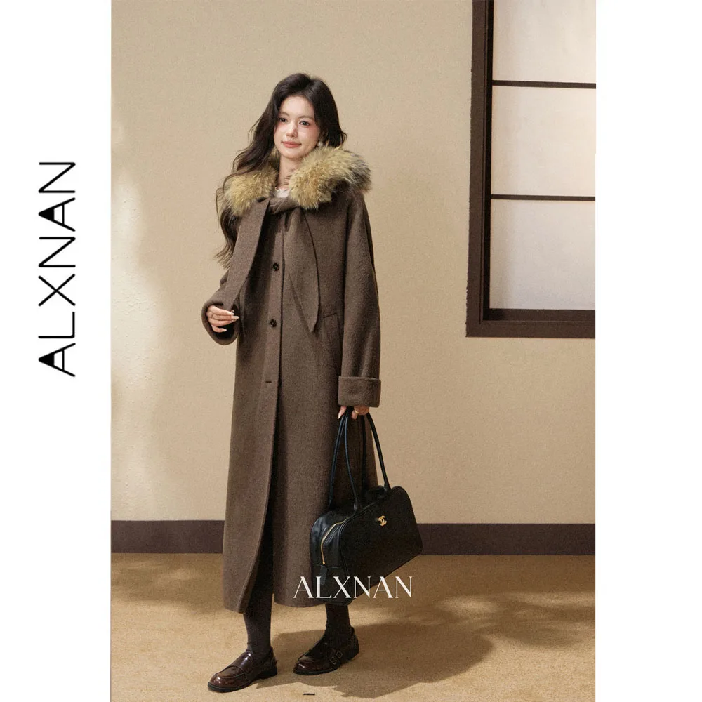 ALXNAN 100% Merino Wool Double-faced Coat Women's Autumn Winter Fashion Long Overcoat Elegant Casual Warm Female Outwear L68311